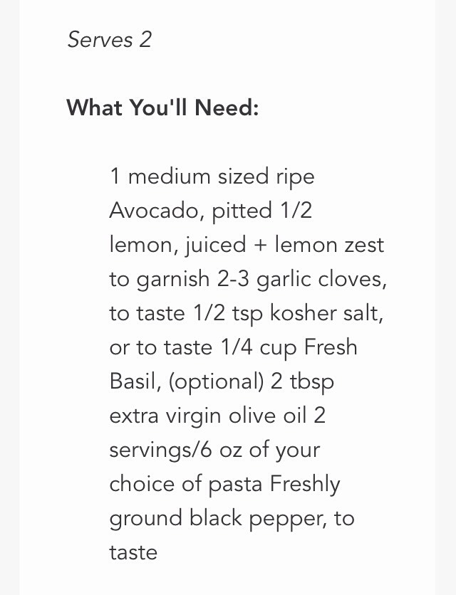 RECIPE: CREAMY AVOCADO PASTA