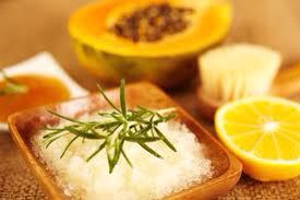 Sage sea salt scrub
2 cups fine sea salt
1 cup olive oil
Fresh sage (4-6 leaves)
1/2 cup date sugar
1 grapefruit (red or white)
Directions:
Puree the olive oil and sage in a blender for one minute on high
Pour puree mixture into sea salt and date sugar and mix well