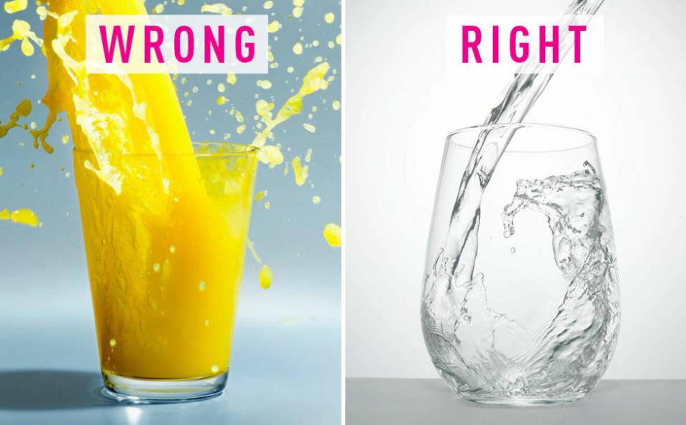 15. You drink juice. Your body needs fluids to function, and it's especially important to rehydrate after a long, dry night, Glassman says.