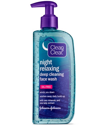  clean&clear night cleanser•wash off then pat dry•relaxes well