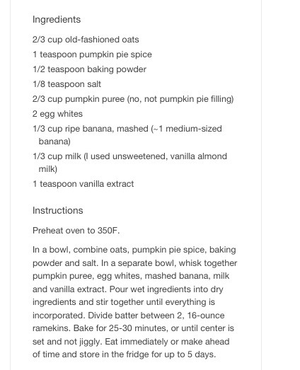 Pumpkin Pie Baked Oatmeal