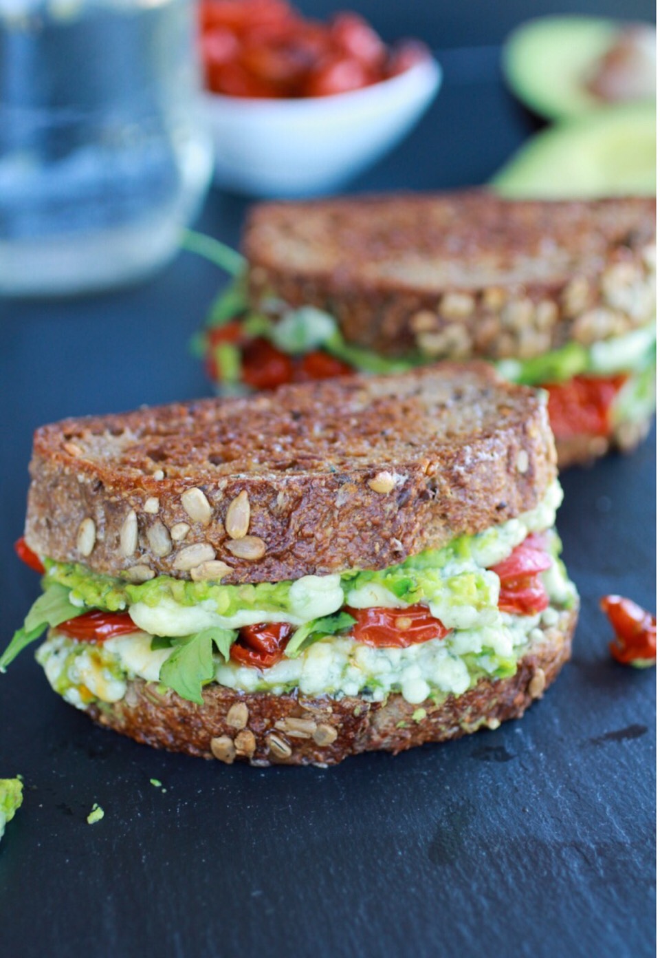 Blue Cheese + Smashed Avocado And Roasted Tomato Grilled Cheese