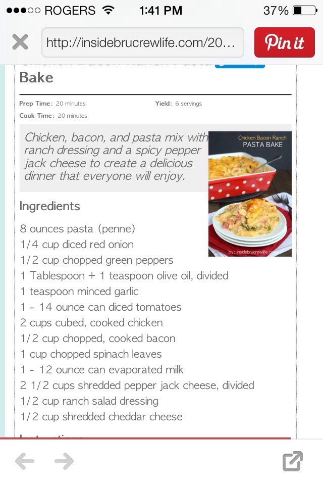Chicken Bacon Ranch Pasta