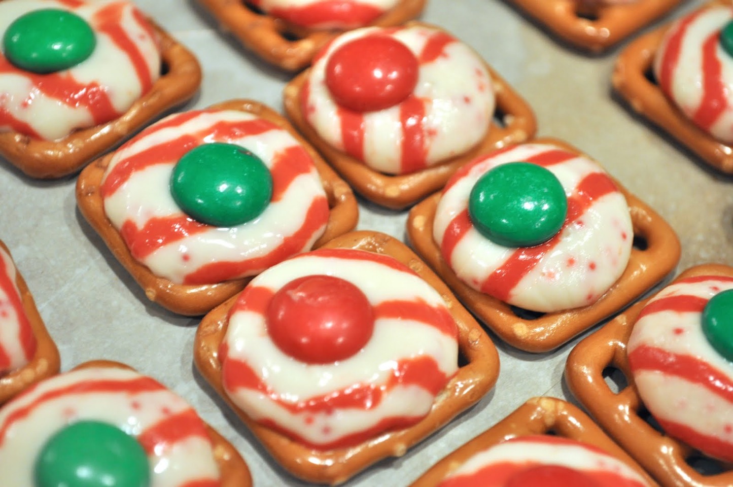 Pretzels, melted peppermint kisses, and mnms!