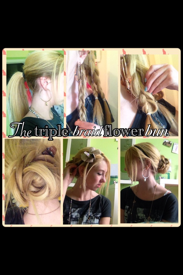 This is the triple braid flower bun. 🌸 it's so pretty for dance, theatre, or a party and gives off a pretty petal effect!