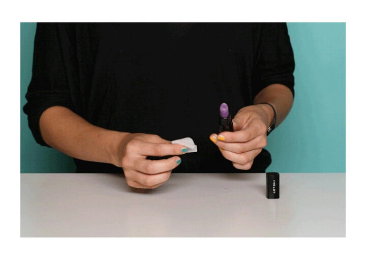 4. Or, go over your lipstick with a cosmetic sanatizer wipe.
1. Wrap one wipe around your product, and thoroughly wipe from base to tip.
2. Let it set for 10 seconds.
Ta-da!