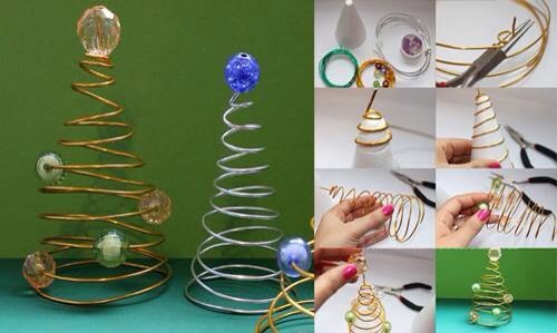 Use wire easy to maneuver and place on a Styrofoam cone to shape. Use beads to decorate