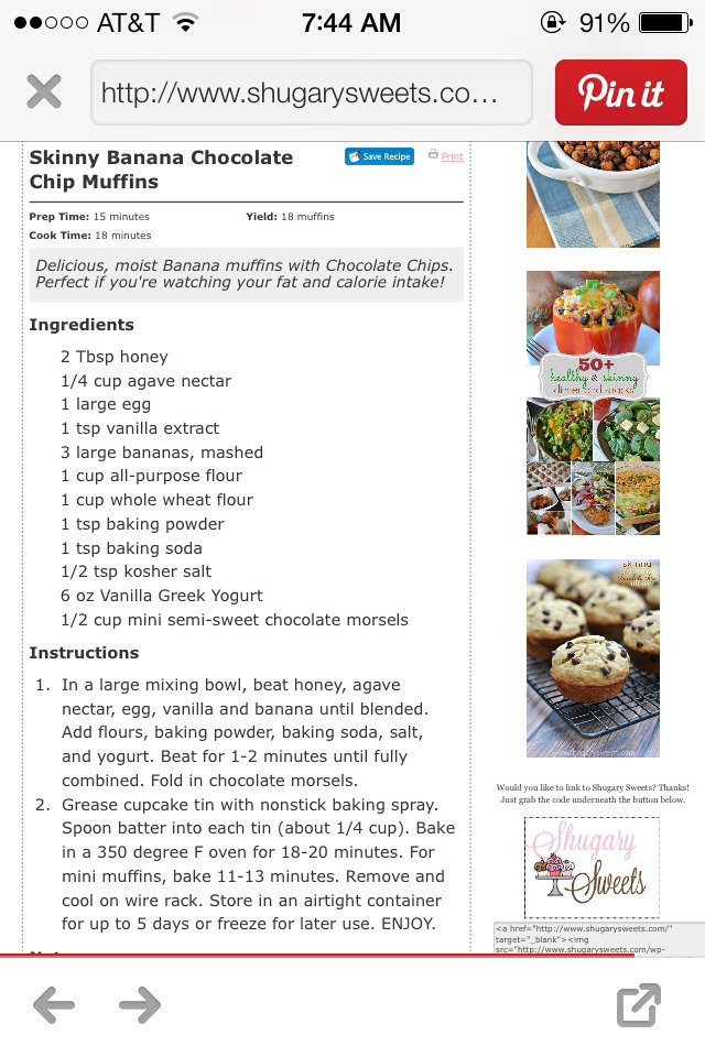 Skinny Banana Chocolate Chip Muffins
