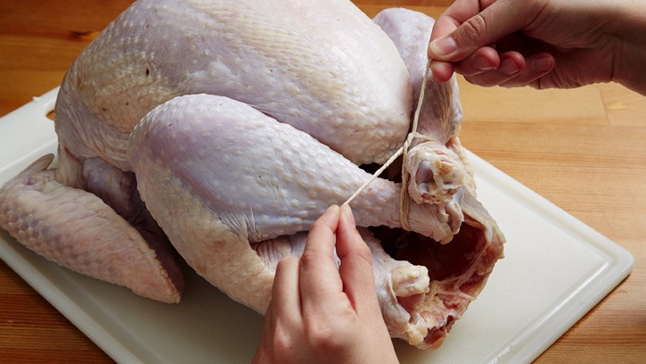 How to:

1. Tie the legs together with butchers’ string.