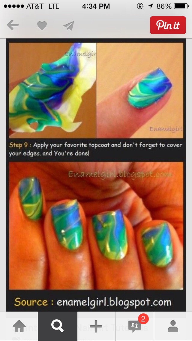 Dry Water Marble Nails Tutorial💙💙💚💚
