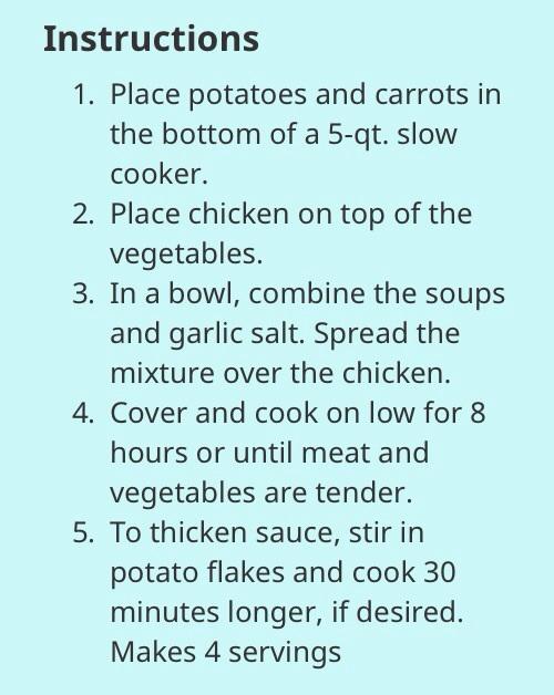 Slow Cooked Chicken Dinner