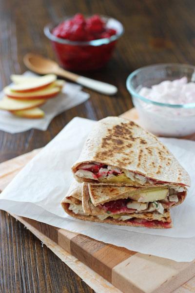 Turkey Cranberry and Apple Quesadillas 

Put a Holiday twist on a quesadilla - kids will love the sweetness from the apples and cranberries. 

http://cookiemonstercooking.com/2013/11/27/turkey-cranberry-apple-quesadillas/