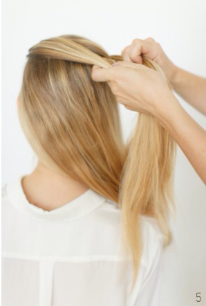 4+5) Add hair from the opposite side by taking horizontal sections and bringing them around to the front where the braid is located.


