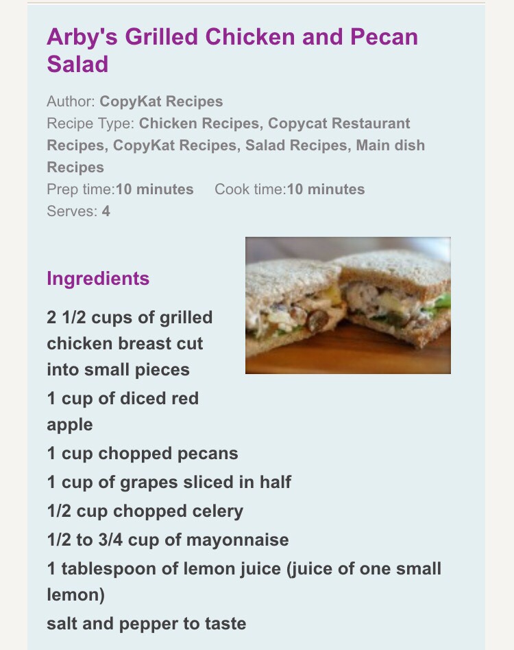 Arby's Copycat Pecan Chicken Salad