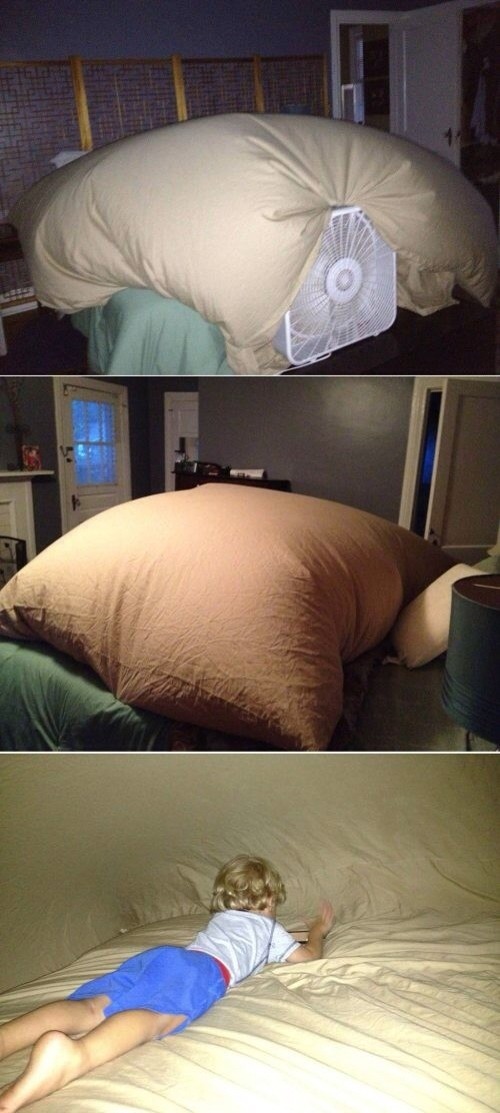 10. Make an incredibly easy play fort with a box fan.