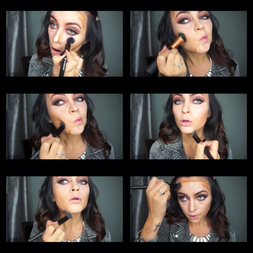 Use the small stipple brush to blend contouring color.
then used the foundation brush to blend out my entire face so that everything was evened out nicely.
The key is to blend blend blend until you have a nice polished natural look. Don't forget your neck area!
