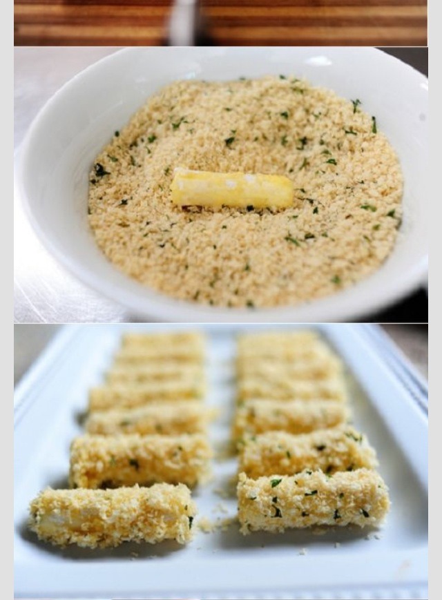 Dip the Mozza Sticks into the egg and roll in a bowl of seasoned breadcrumbs, These Sticks can be baked or deep fried, If Baking cook on 375 for about 5 to 7 minutes, or until golden brown, if Deep Frying cook on high for about 5 minutes until golden brown. Let cool and enjoy with Marinara Sauce!