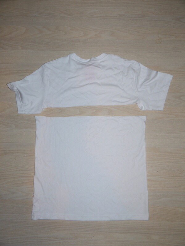 Cut the first t-shirt following this pattern. The bottom part will be used as the skirt. 