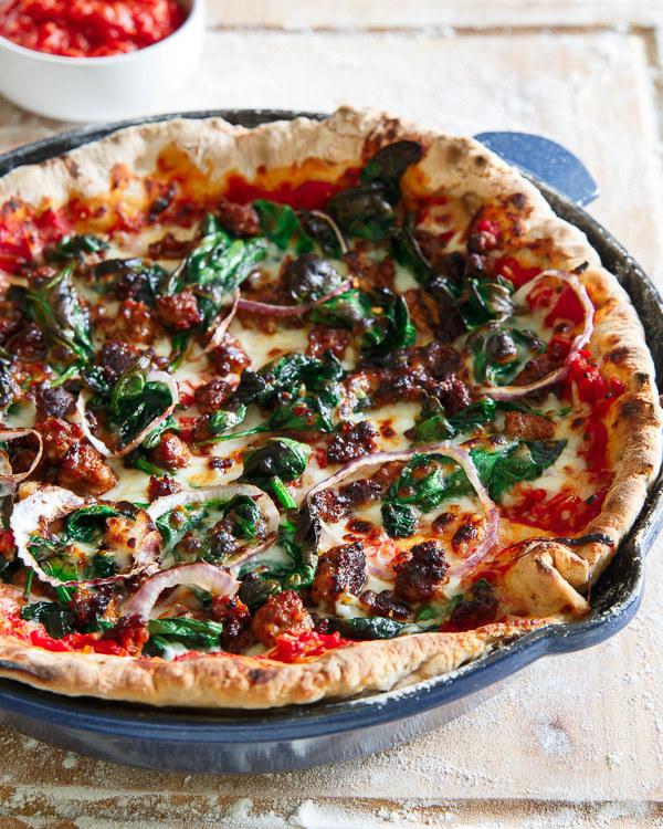 22. Whole Wheat Chorizo Spinach Skillet Pizza 