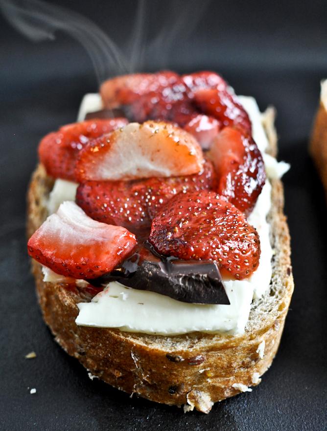 Roasted Strawberry, Brie + Chocolate Grilled Cheese 