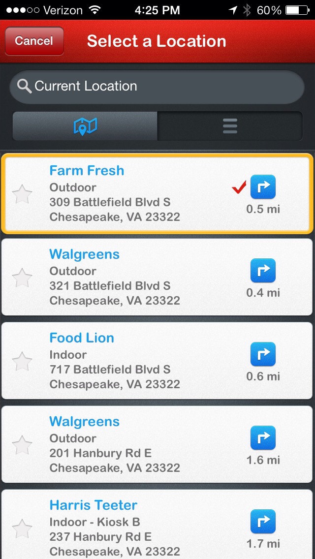 Select location
(Bottom of the screen)