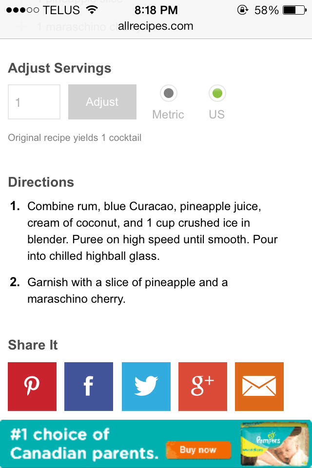 Blue Hawaiian Blended Cocktail !