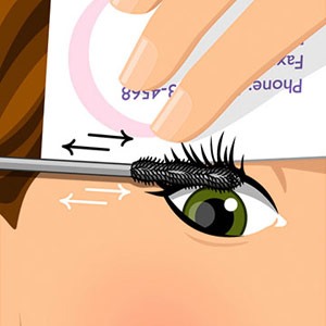 Step 4: Eyes
Hold an old credit or business card just above your upper lashes. Wiggle the brush of your mascara back and forth at the roots. This applies a thick layer of dark color at the lash line, eliminating the need for liner. 