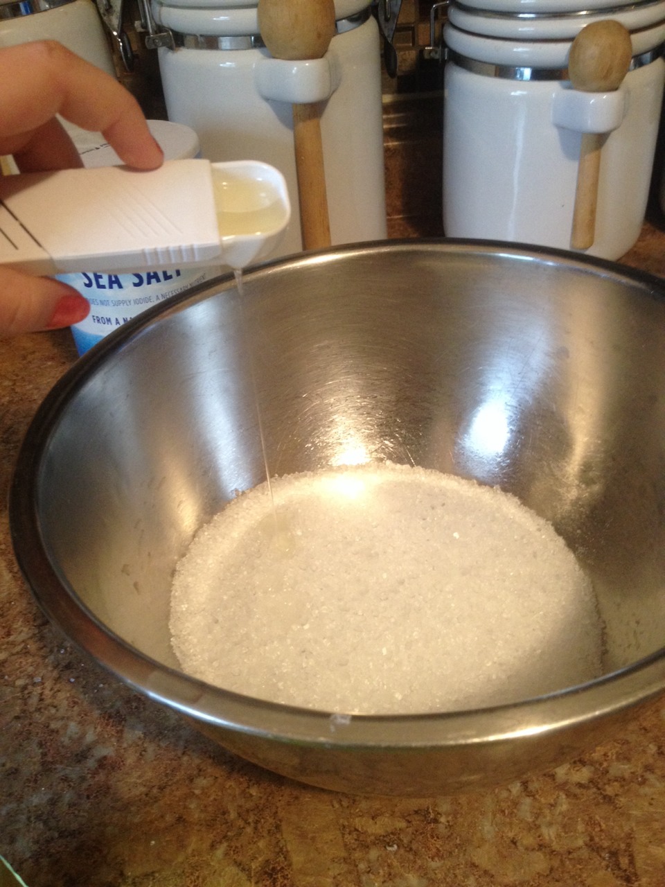 Next, you will pour two teaspoons of vegetable oil into the bowl.