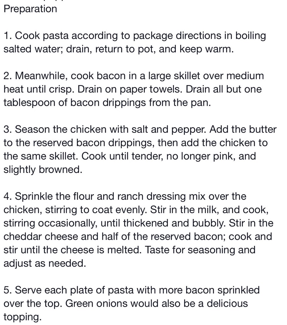 Cheddar Bacon Ranch Pasta