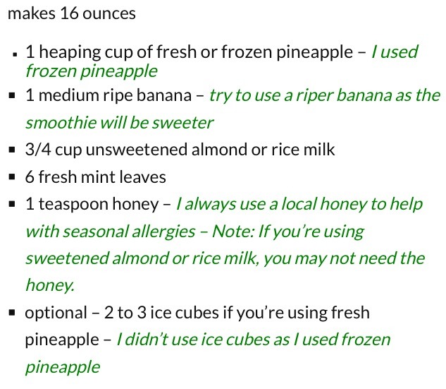 pineapple, mint and banana smoothie🍹