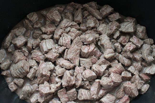You can brown beef before adding to crock pot, but this is optional. 