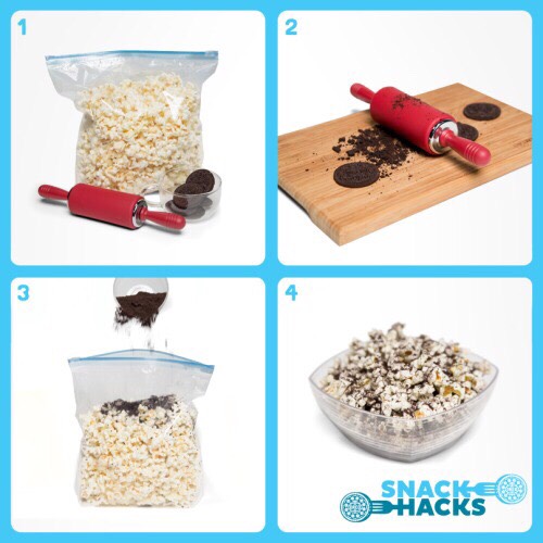 Use this easy snack hack for an afternoon snack for your hungry child.
Crush up a few Oreos and add to your favorite popcorn for another sweet salty snack.