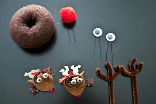 These are ideas for supplies that you can use.  You may substitute the bun mold for a rolled sock and the reindeer hair clips are optional as well.  The nose and the eyes are just glued to hairpins.  The antlers are just brown pipe cleaners and you don't have to attach them to anything.
