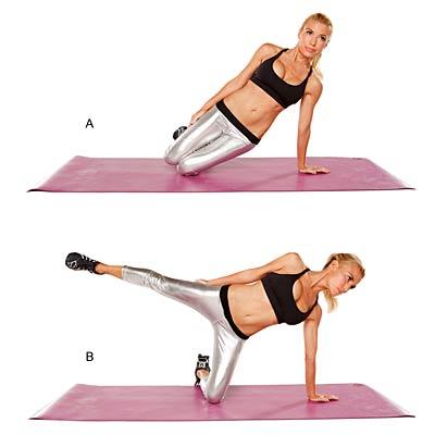Side hip drop and kick

Targets shoulders, upper back, core, glutes and outer thighs