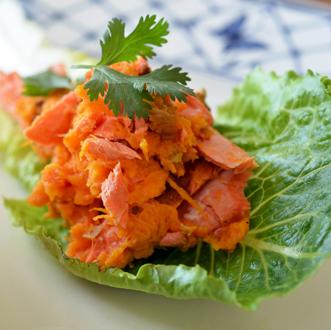 Barbecue salmon lettuce wraps