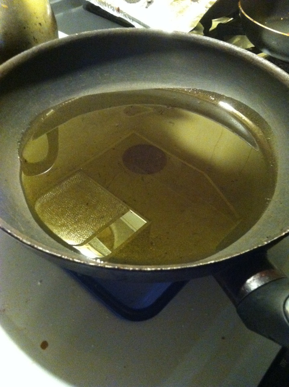 Coat the bottom of a frying pan with olive oil and heat on medium-high heat.