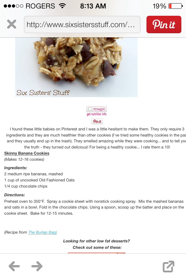 Skinny Banana Chocolate Chip Cookies!