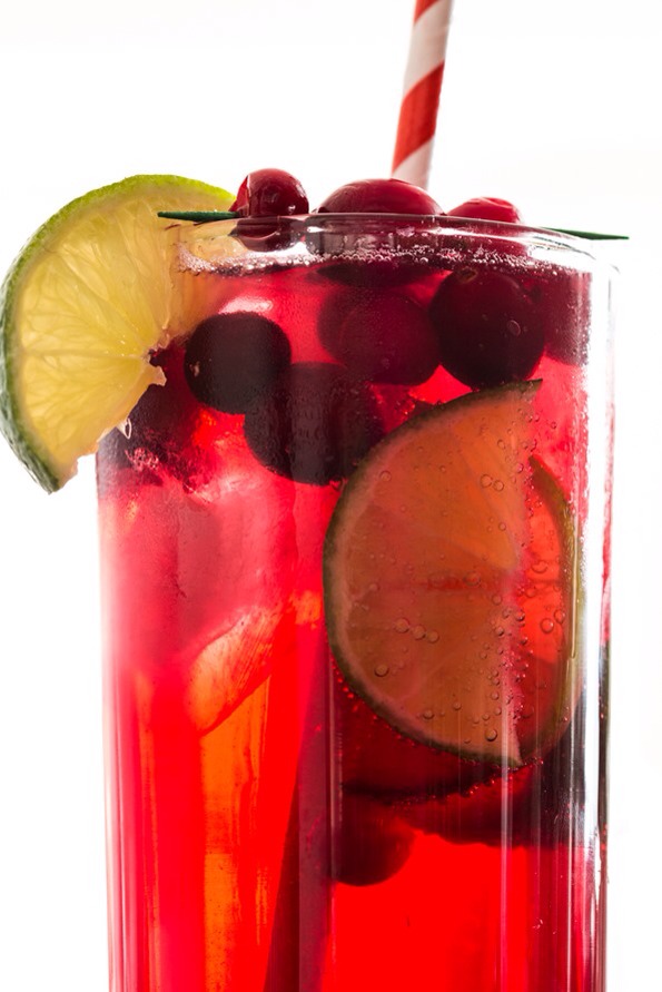 Ingredients:

1 ounce vodka (about 2 tablespoons)
handful fresh cranberries (or thaw frozen)
2-3 lime slices
ice
1/4 cup 100% pure unsweetened cranberry juice
1 cup club soda
 Agave nectar or other liquid sweetener, to taste (I use 1/2 teaspoon agave)