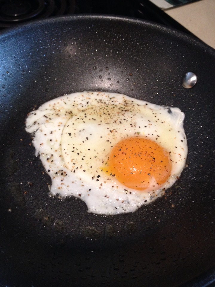 Crack a egg & season (you can use just the egg whites also)