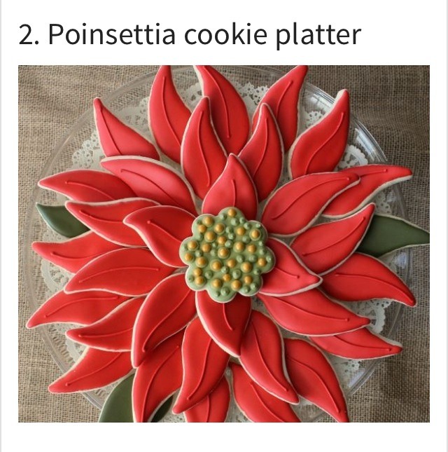 Add some holiday flair to your dessert table by replacing your standard sugar cookie display with this poinsettia cookie platter