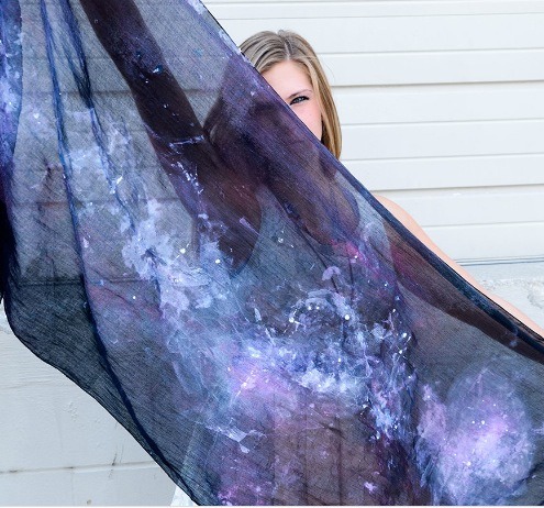 GALAXY SCARF
☆A black scarf (cotton works best. Painting on linen leaves the fabric super stiff!)
☆Soft fabric paint (white- found at Walmart.)
☆Simply Spray fabric paint (Also at Walmart.)
☆Small paintbrush

Ps. If you want to make a galaxy scarf without paint, you can use bleach.