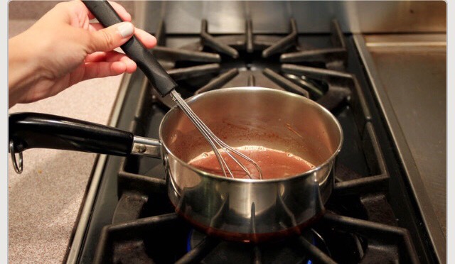whisk 1/4 cup of the milk and Nutella together in the saucepan until it's blended.