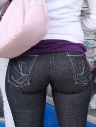 To make your butt appear larger- always go for small pockets! If you have big pockets they make your butt look even smaller- and buy jeans with a stretch- too tight and you get the flat butt look- next look at the butt pics in diff jeans so u see the difference