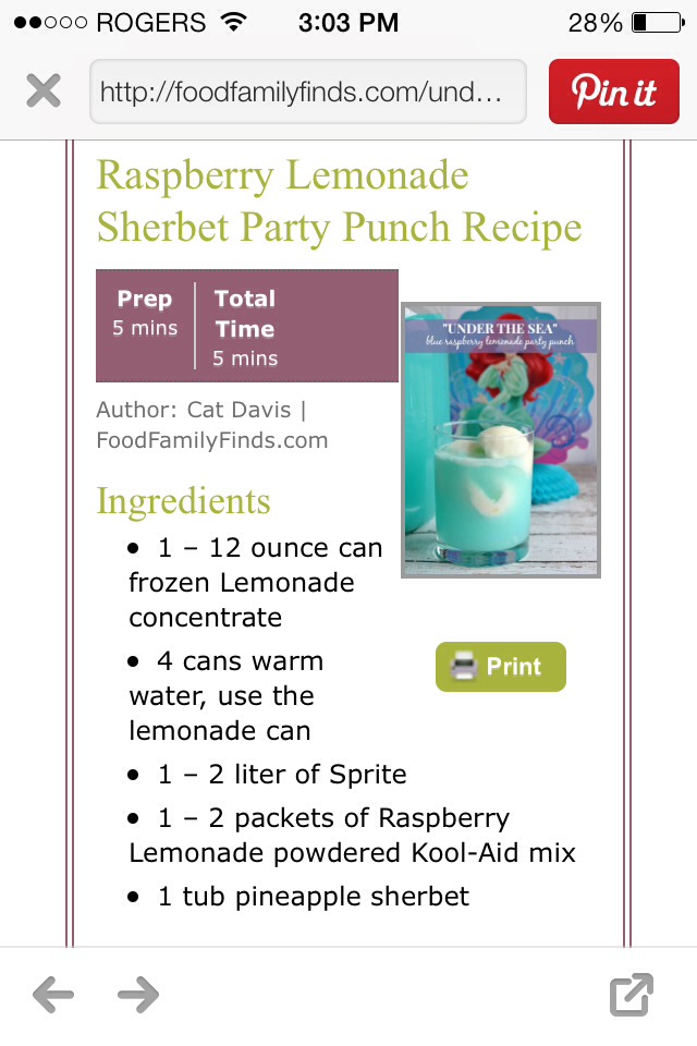 "Under The Sea" Blue Raspberry Lemonade Sherbert Punch
