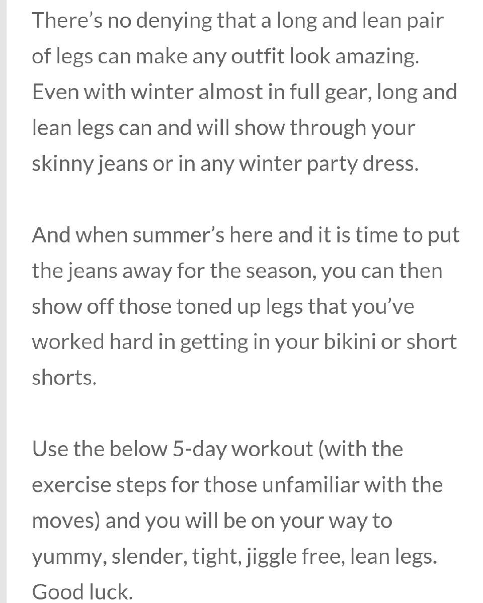 5 Days To Lean And Sexy Legs!