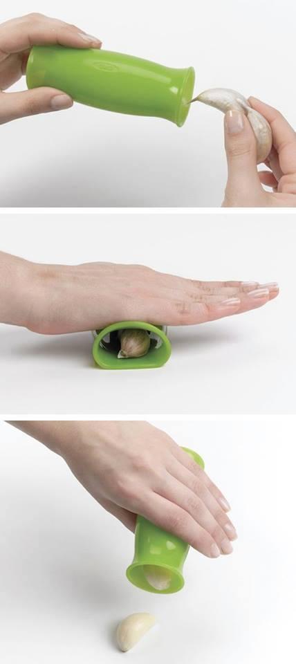 Easy-to-roll Garlic Peeler 

http://www.amazon.com/Greentech-Time-Garlic-Peeler-Orange/dp/B00JL968FM/ref=sr_1_1?ie=UTF8&qid=1413469753&sr=8-1&keywords=Greentech+Time+Easy-to-roll+Garlic+Peeler