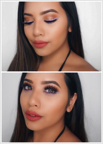 Closed eyes vs Open eyes. The pop of purple makes this look so much fun yet not too dramatic with bright colors!