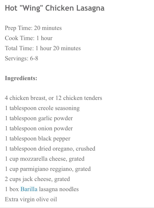Hot "Wing" Chicken Lasagna