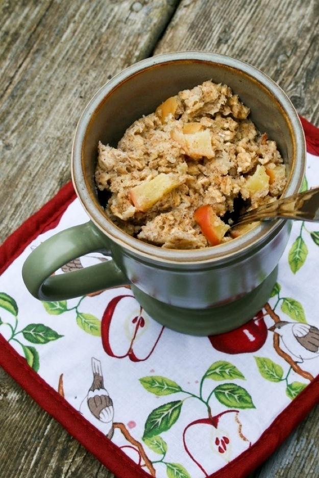 1/2 cup quick oats
1 egg
1/2 cup milk
1/3 banana mashed
1/2 apple chopped
1/4 tsp cinnamon
2 tsps honey
stir all ingredients till fully combined. microwave on high for 2-3 minutes