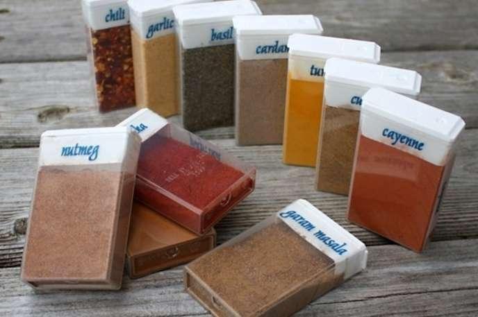 DIY Storage:
Save your old tic tac containers and turn them into spice containers.